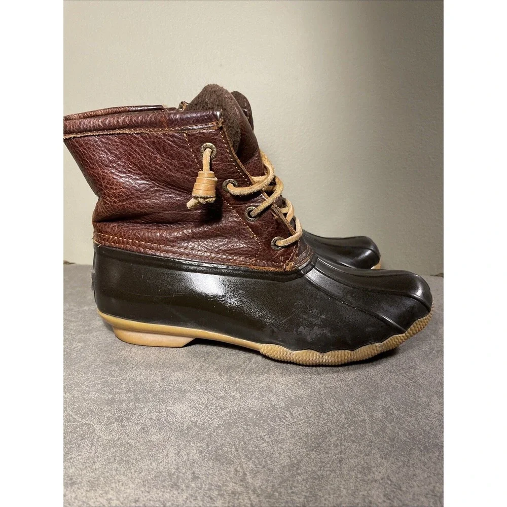 Sperry Women's Sz 6 Bootie Saltwater Duck Waterproof Rubber Brown‎ Boots Gum
